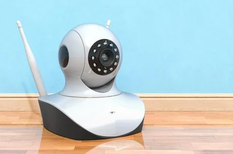 IP camera in room near wall, 3D rendering Illustrazione stock