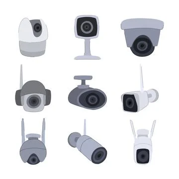Ip camera set cartoon vector illustration Stock Illustration