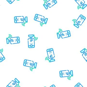 Ip camera vector seamless pattern flat Stock Illustration