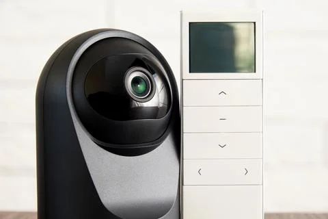 IP camera, wireless remote controller with display and access buttons Stock Photos