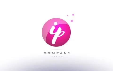 Ip i p  sphere pink 3d hand written alphabet letter logo Stock Illustration