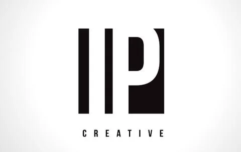 IP I P White Letter Logo Design with Black Square. Stock Illustration