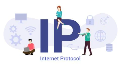 Ip internet protocol concept with big word or text and team people with moder Stock Illustration