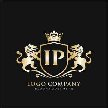 IP Letter Initial with Lion Royal Logo Template. Stock Illustration