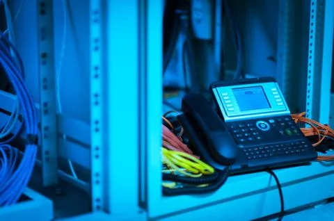 IP phone in network room Stock Photos