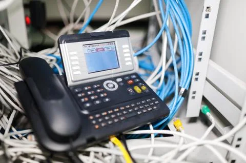 IP phone in network room Stock Photos