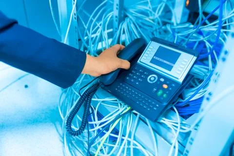IP phone in network room Stock Photos