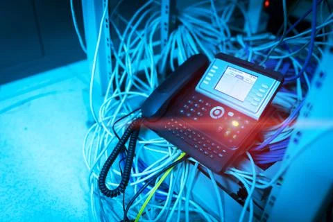 IP phone in network room Stock Photos