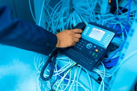 IP phone in network room Stock Photos