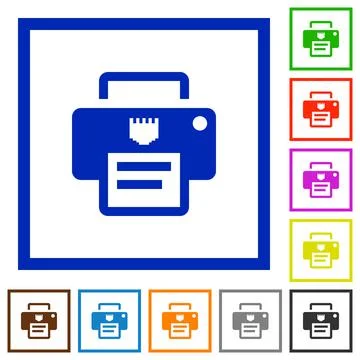 IP printer flat framed icons 스톡 일러스트