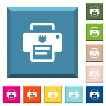 IP printer white icons on edged square buttons 스톡 일러스트