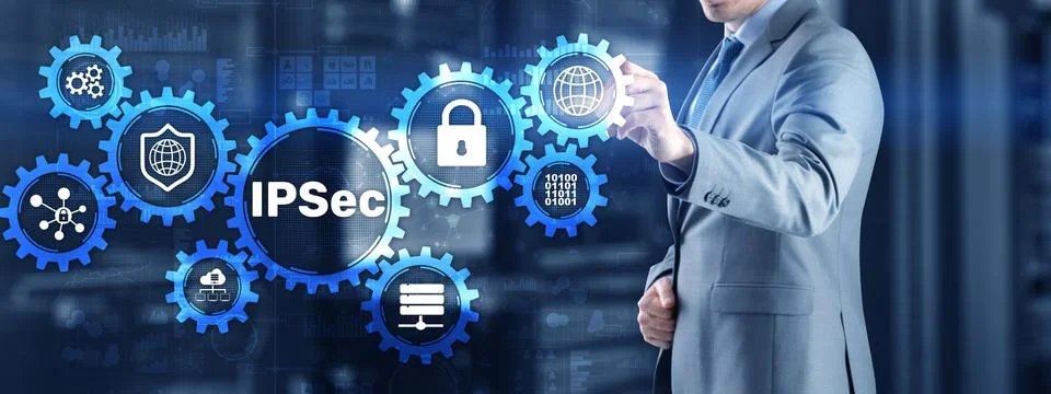 IP Security. Data Protection Protocols. Blue Technology Background. IPSec Stock Photos