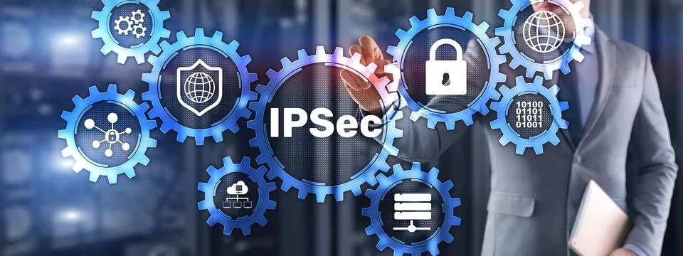 IP Security. Data Protection Protocols. Blue Technology Background. IPSec Stock Photos