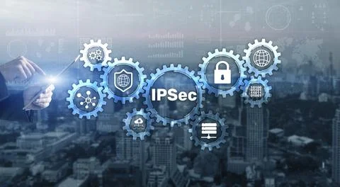 IP Security. Data Protection Protocols. Blue Technology Background. IPSec Stock Photos