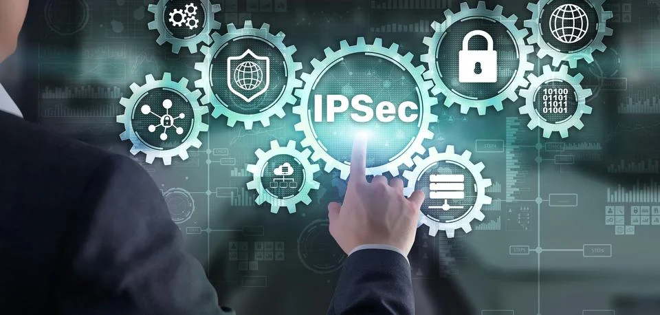 IP Security. Data Protection Protocols. Blue Technology Background. IPSec Stock Photos