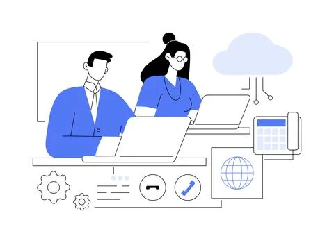 IP telephony isolated cartoon vector illustrations. Ilustración de archivo