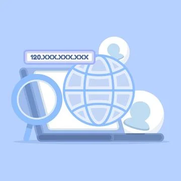 IP tracker and IP address lookup. User tracking, cross-app tracking. Stock Illustration