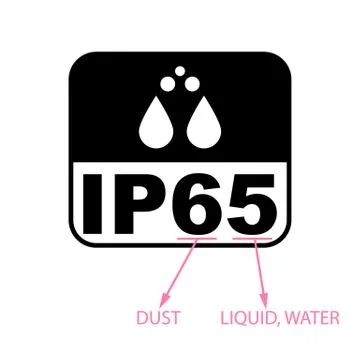 IP65 protection certificate standard icon. Water and dust or solids resistant Stock Illustration