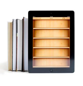 Ipad 3 with books application Stock Photos