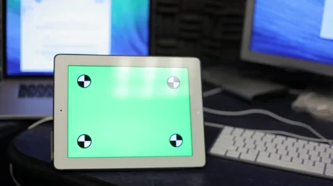 IPad on desk with chroma key Stock Footage 53246484
