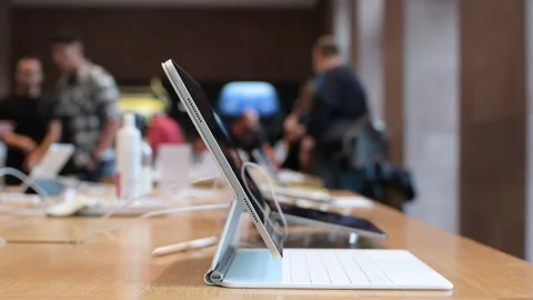 IPad Pro and Magic Keypad in Apple Store Stock Footage 267714974