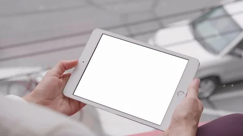 IPad Tablet Screen Woman Hand Holding White Blank Computer Digital Device Mockup Stock Footage 98964869