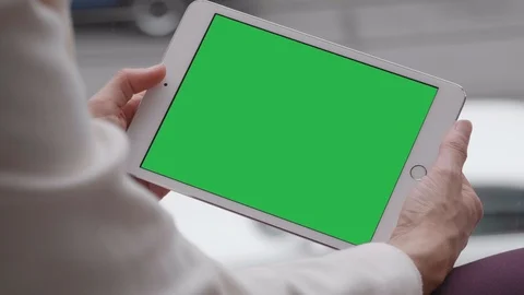 IPad Tablet Womans Hands Holding Close Up, Digital Communication Blank Screen Stock Footage 94314301