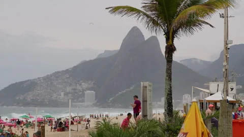 Ipanema Beach, Rio de Janeiro, Dois Irmaos, Beach Umbrellas 스톡 동영상 345021368