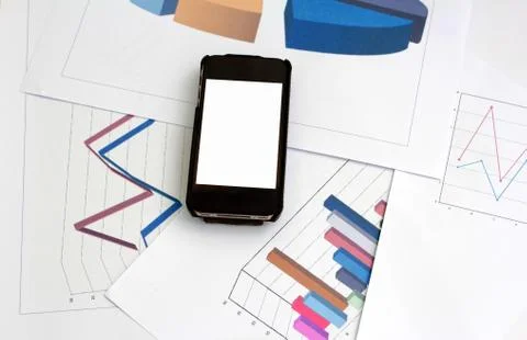Iphon. place on sheet graph and chart for report work Stock Photos