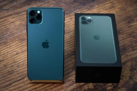 IPhone 11 Pro Max in midnight green color. Stock Photos