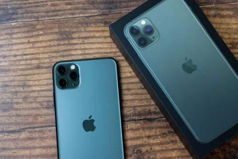 IPhone 11 Pro Max in midnight green color. Stock Photos
