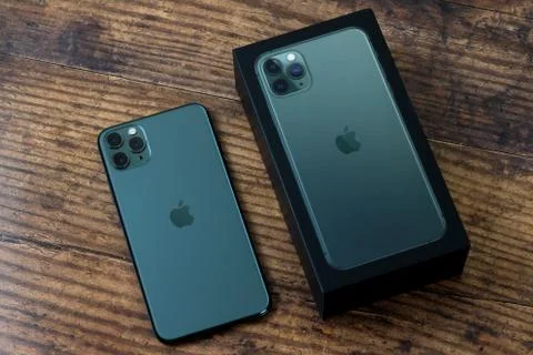 IPhone 11 Pro Max in midnight green color. Stock Photos
