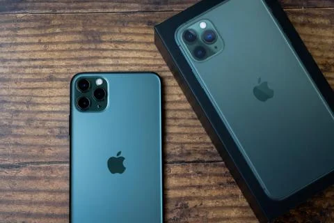 IPhone 11 Pro Max in midnight green color. Stock Photos