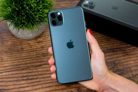 IPhone 11 Pro Max in midnight green color. Stock Photos
