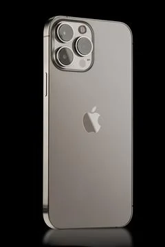 IPhone 13 pro max on a black background. three close-up phone cameras, apple Stock Photos