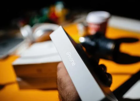 IPhone 14 Pro Professional by Apple Computers paper security seal instead of Stock Photos