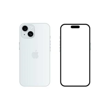 Iphone 15 model. Blue color. Front view and back view. Vector mockup. Vecto.. Stock Illustration