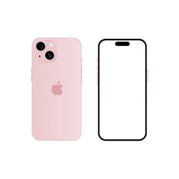Iphone 15 model. Pink color. Front view and back view. Vector mockup. Vecto.. Illustrazione stock