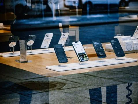 IPhone 15 Pro Max Launch: Store Display Table Foto stock