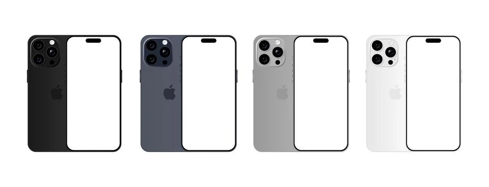 Iphone 15 Pro model. All colors smartphone front and back side. Front view .. Stock Illustration