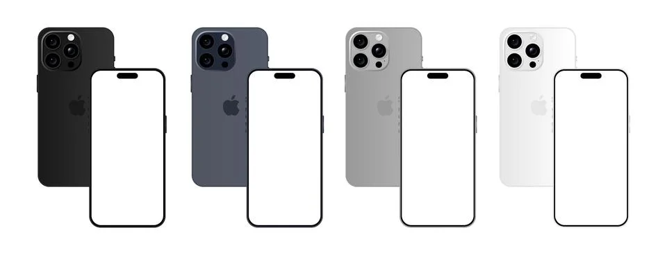 Iphone 15 Pro model. All colors. Front view and back view. Vector mockup. V.. Stock Illustration