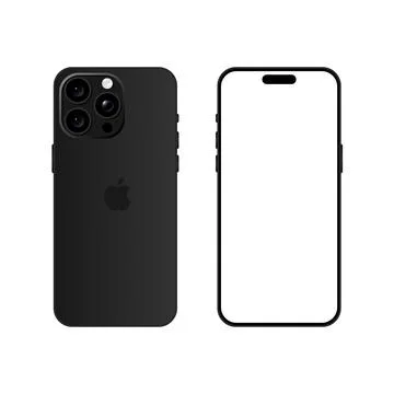 Iphone 15 Pro model. Black titanium color. Front view and back view. Vector.. Stock Illustration