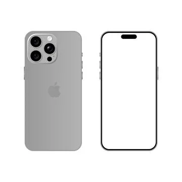 Iphone 15 Pro model. Natural titanium color. Front view and back view. Vect.. Stock Illustration