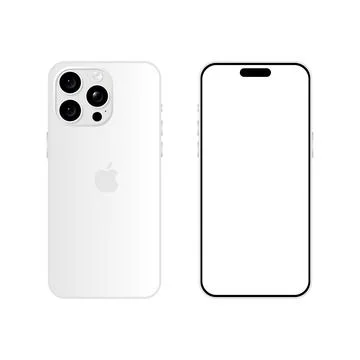 Iphone 15 Pro model. White titanium color. Front view and back view. Vector.. Stock Illustration
