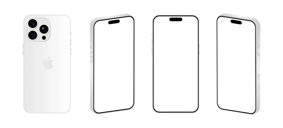 Iphone 15 Pro model. White titanium color. Front view, back view and differ.. Stock Illustration