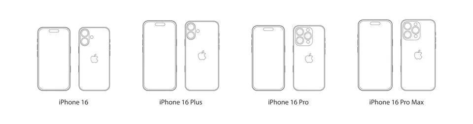 IPhone 16 and iPhone 16 Pro line mock up. Apple smarphone. Vector isolated .. Illustrazione stock