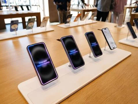 IPhone 16 Plus with Apple Intelligence Display Stock Photos