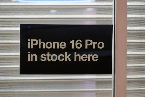 IPhone 16 Pro Available In Stock At this Location display. Stock Photos