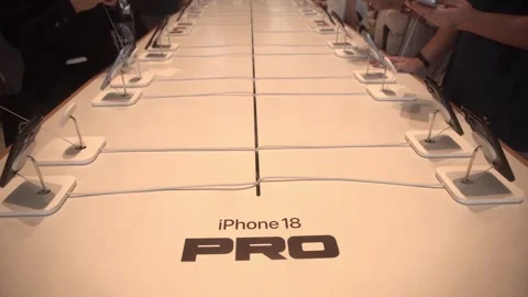 IPhone 18 Pro Max model displayed at an Apple Store Stock Footage 345889099