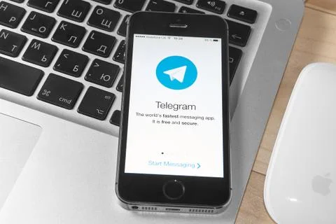 IPhone 5s with Telegram app Stock Photos